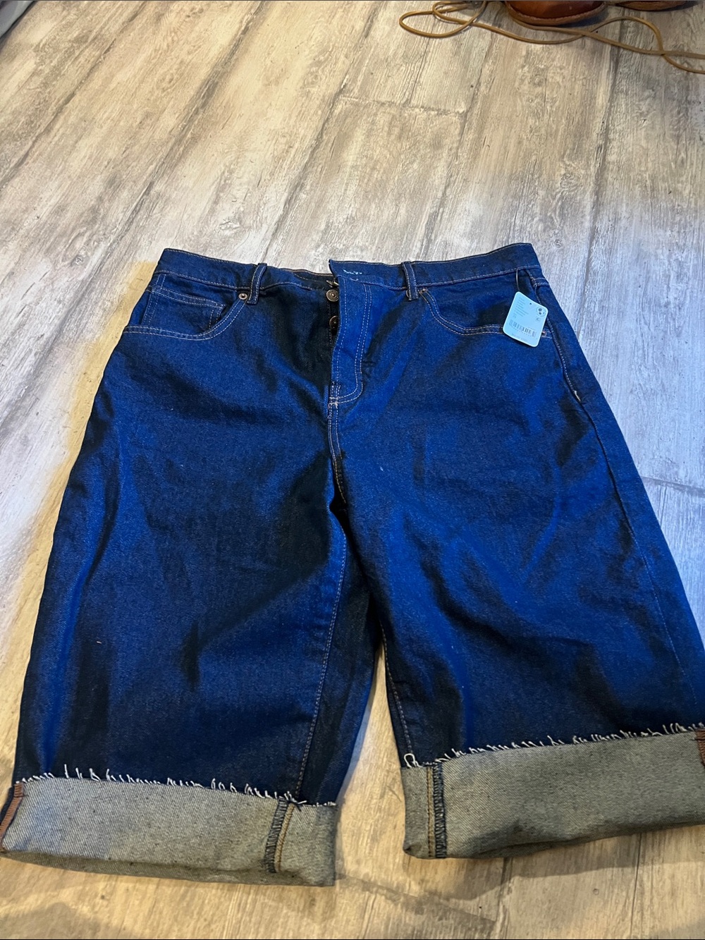 Free People jam session relaxed capri Dark Blue Rolled Cuff Denim Shorts